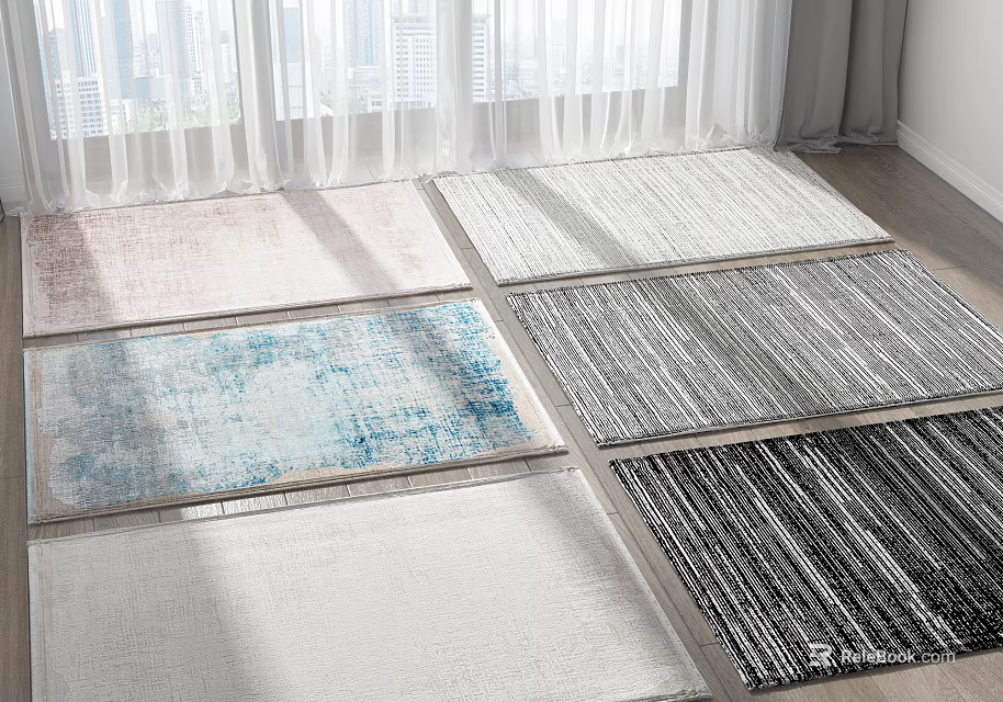 Modern Square Rugs In Different Patterns Blue Accents And Neutral Tones For Home Decor 3d model 