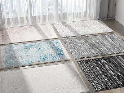 Modern Square Rugs In Different Patterns Blue Accents And Neutral Tones For Home Decor 3d model