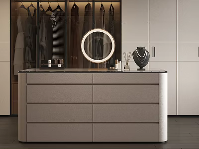 Elegant Modern Jewelry Cabinet With Round Mirror Drawer Storage And Jewelry Box 3d model