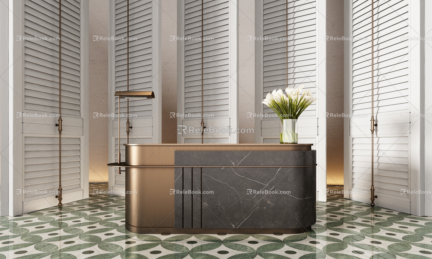 Hotel lobby reception desk front desk water bar 3d model