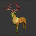 Mythical 3D Deer Character With Large Intricate Antlers And Orange Spotted Body