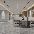 Modern Corporate Reception Desk With Marble Counter Decorative Wall And Signage