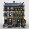 Brick Multi Story Building Model With Windows Doors Steps Bench And Tree Decorations