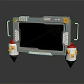 Futuristic Sci Fi Display Device With Metallic Frame Black Screen And Red Yellow Accents