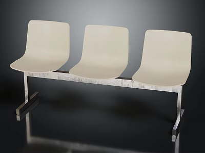 Sleek Modern Three Seat Beige Bench With Metal Frame And Upholstered Seats 3d model