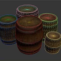 Various Sizes Wooden Barrels with Metal Hoops for Home Decor and Storage