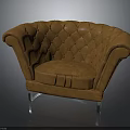 Brown Leather Tufted Armchair With Wide Arms And Metal Casters