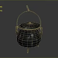 Traditional Metal Cooking Pot With Lid Handle Stand And Decorative Details