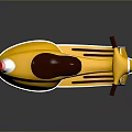 Vintage Yellow Motorcycle Scooter with Brown Seat and Silver Accents