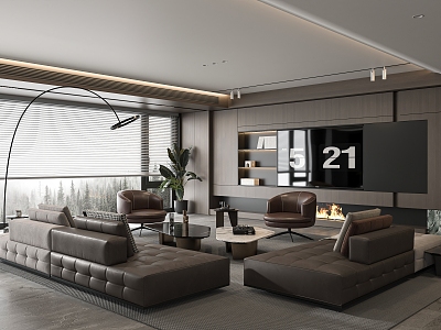 Italian living room sofa combination coffee table TV background wall 3d model