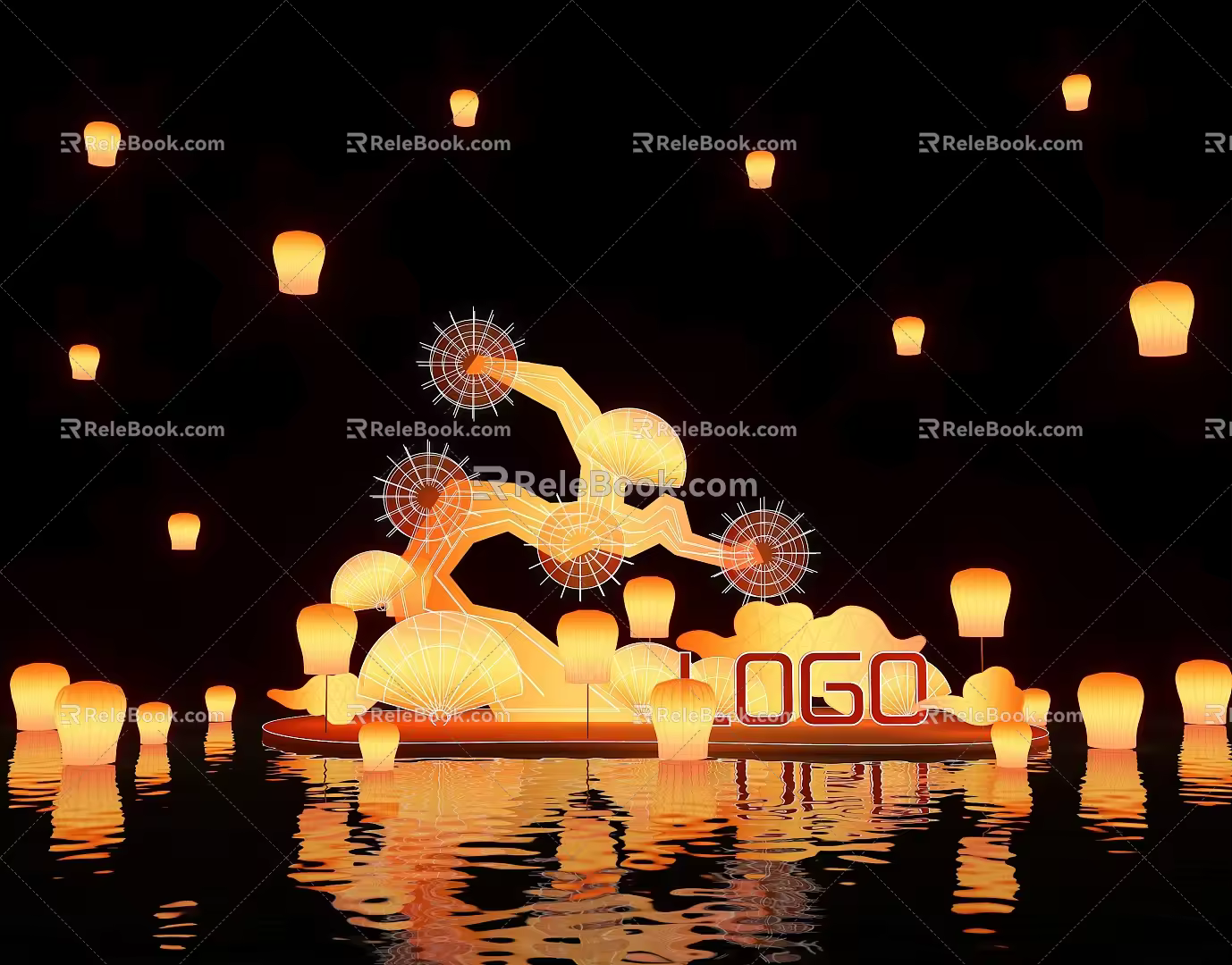 US-Chen DP Lantern Festival Fish Lamp Kongming Lantern Public Relations Activities Stack Head Net Red Card Point Door Head Display Exhibition Photo Area Annual Meeting Activities Floral Fair Stage Flower Air Model 3d model
