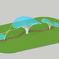 Modern Pergola Featuring Blue Membrane Roof White Steel Structure Green Grass and Wooden Fence