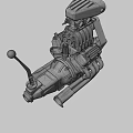 Detailed 3D Rendered Engine With Silver Orange Mechanical Parts And Pipes
