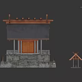 Traditional Architectural Structure With Sloped Roof Decorative Eaves Stone Base Main Building And Smaller Annex