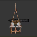 Pixel Art Cannon Model With Orange Stand Black Body And White Base