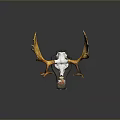Decorative Deer Skull Mount With Golden Antlers And White Bone Display Base 3d model