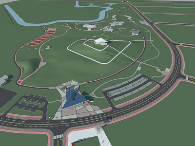 Park Landscape Design With Winding Paths Large Green Lawns Architectural Structures And Water Features 3d model