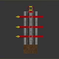 Red Industrial Mechanical Structure With Metal Ladder Brown Base Hydraulic Arms And Yellow Connectors