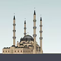 Grand Traditional Mosque Exterior Design With Multiple Minarets And Dome Roof