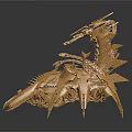 Golden Ornate Mechanical Dragon Sculpture With Metallic Armor And Sharp Details