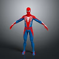 Spider Man Game Movie Character In Red Blue Costume With Spider Logo Standing Pose