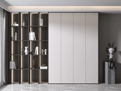 Modern Open Bookcase Design With Gray White Finish LED Lighting And Storage For Books Decorations 3d model