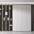 Modern Open Bookcase Design With Gray White Finish LED Lighting And Storage For Books Decorations