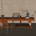 Quiet Ancient Style Tea Room Tea Table and Chair Combination Solid Wood Tea Table Tea Set Combination Quiet Painting Tea Table 3d model