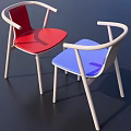 Modern Red And Blue Dining Chairs With Curved Armrests And White Legs