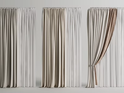 Elegant Neutral Tones Velvet Curtains With Flowy Design For Home Decor Options 3d model