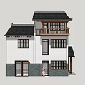 Traditional Chinese Style Two Story House With White Walls Black Tiled Roof And Wooden Balcony