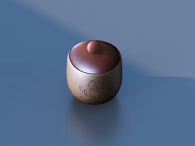 Elegant Brown Household Storage Container With Lid And Lotus Carving Design 3d model