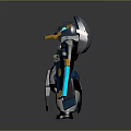 Detailed Futuristic Mechanical Armored Character With Blue Orange Lights And Shields