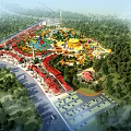 Amusement Park Aerial View With Rides Buildings Parking And Forests