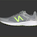 Gray Athletic Running Shoes With Neon Green Accents Mesh Upper And White Sole