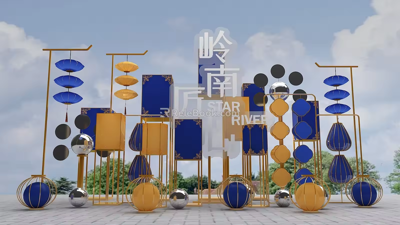 New Chinese Style Lantern Blue Lantern Chinese Style Lantern Small Ball 3d model
