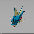Fierce Blue Dragon 3D Model With Yellow Wings Red Spots And Open Mouth