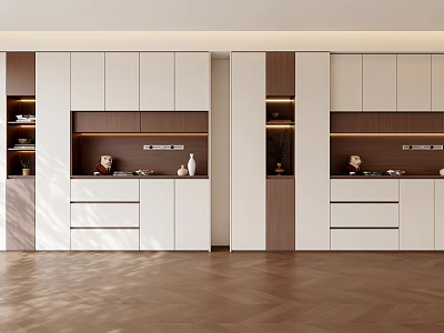 Elegant Modern Sideboard Cabinet With White Wood Finish Storage Compartments And Dining Room Decor 3d model
