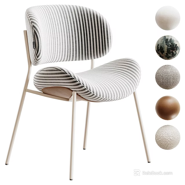 Modern Striped Single Chair With Black White Fabric And Metal Frame 3d model 