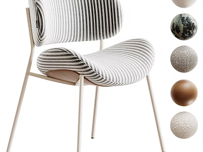 Modern Striped Single Chair With Black White Fabric And Metal Frame 3d model