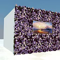 Flower Wall Decorated With Purple And White Flowers Featuring Seaside Sunset