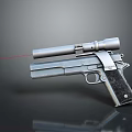Silver Pistol Weapon with Red Laser Sight Cylindrical Attachment and Black Grip