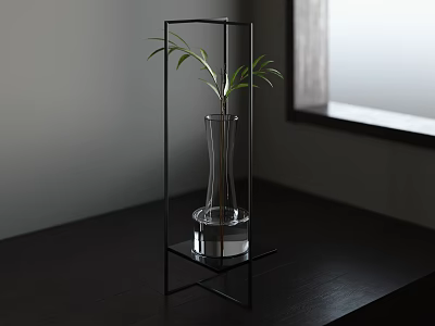 Minimalist Floor Lamp Design With Transparent Vase And Green Plant 3d model