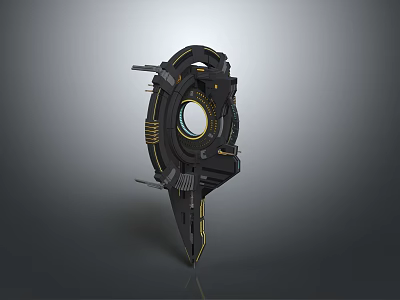 Futuristic 3D Mechanical Device With Circular Ring And Black Yellow Accents 3d model