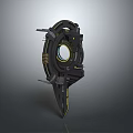 Futuristic 3D Mechanical Device With Circular Ring And Black Yellow Accents