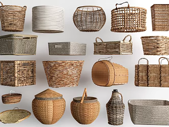 Modern Basket Bamboo Sketches Bamboo Basket Rattan Frame 3d model