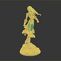 Detailed Fantasy Character Figure With Green Hair Orange Blue Outfit And Purple Blue Base