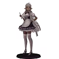 Anime Style Woman In Maid Outfit Holding Knife With Long White Hair And Golden Eyes