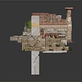 Ancient Architectural Ruin Scene with Stone Walls Stairs and Clay Pots