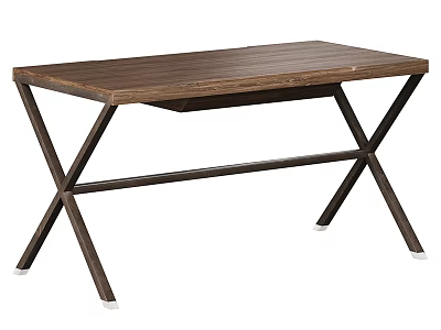 Modern Wooden Desk With Cross Shaped Metal Legs And Contemporary Design Style 3d model